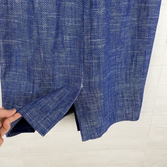 J.Crew Blue Linen Blend Sheath Dress Size 2 Sleeveless Lined Herringbone Office - Picture 9 of 15
